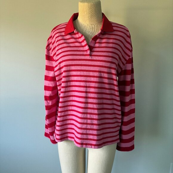 English Factory Striped Long Sleeve Polo Knit Top - Picture 1 of 11